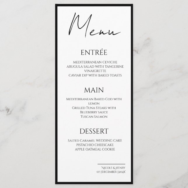 Menú Minimalista Bordes Negros Boda Elegante Menükarte (Vorderseite)