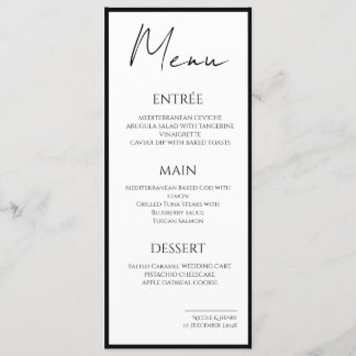 Menú Minimalista Bordes Negros Boda Elegante Menükarte