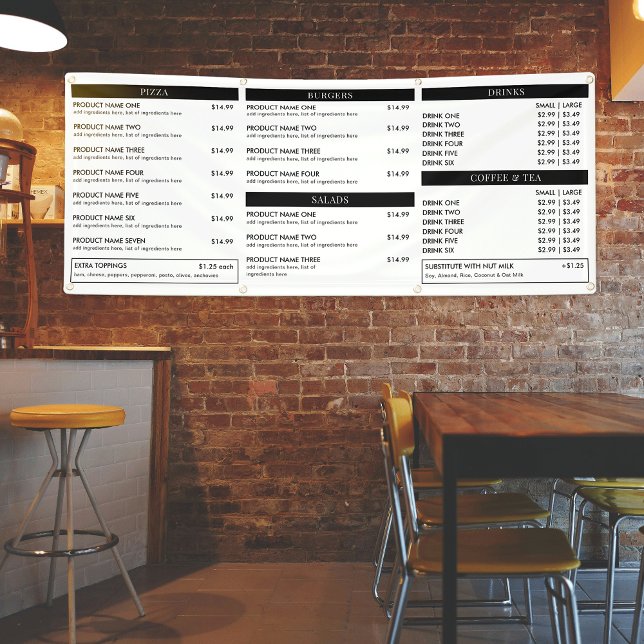 Menü "Minimalistisch Market Stand Fast Food Restau Banner (Minimalist modern business menu banner sign - great for coffee shops, pop up markets & trade shows)