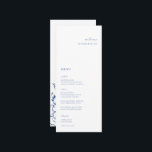 Menü "Minimalistische französische Blumenflora" Menükarte<br><div class="desc">Elegant minimalistisch,  Hochzeitsgast Platzkarte und Menü. Features,  französische blaue Typografie mit passender blauer Blumenarrangements.</div>
