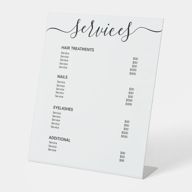 Menü "Modern White Hair Stylist Price List" Sockelschild (Vorderseite)