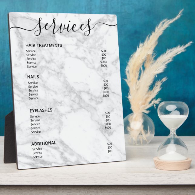 Menü "Modern White Marble Salon Price List" Fotoplatte (Seite)
