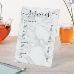 Menü "Modern White Marble Salon Price List" Sockelschild