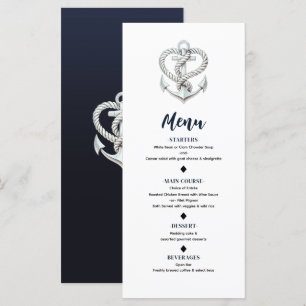 Menü "Nautic Heart Rope Anchor Coastal Wedding" Menükarte
