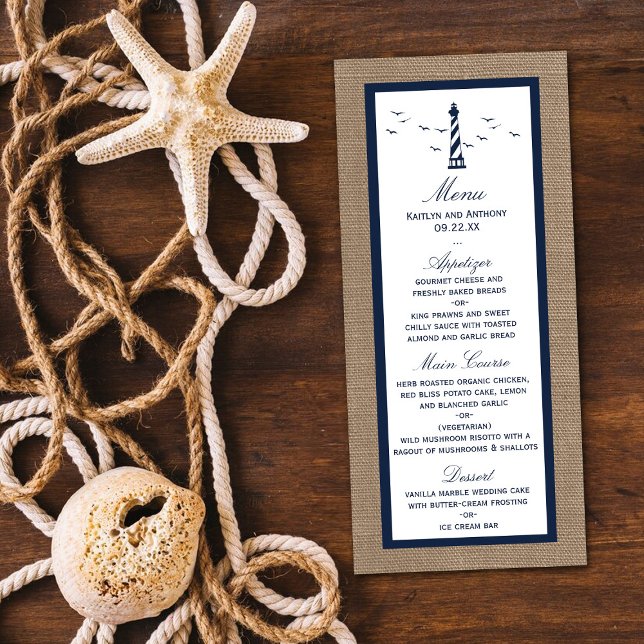 Menü "Nautical Lighthouse Burlap Wedding Collectio (Von Creator hochgeladen)