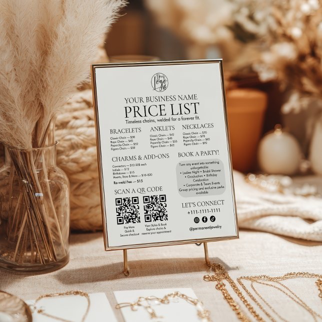 Menü "Permanent Juwelier Display Price List QR cod Poster (Permanent Jewelry Display Price List QR code Menu Poster)