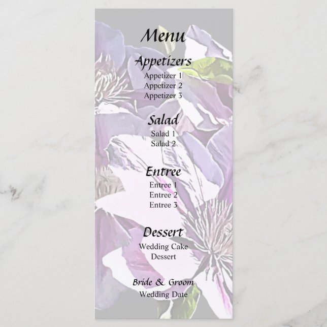 Menü "Pink Clematis" Menükarte (Vorderseite)