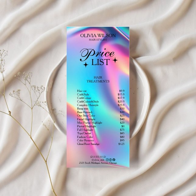 Menü "Preisliste für Holografie" (Holographic Aesthetician Price List Menu)