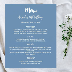 Menu-Programm staubblauer Geburtstagsparty
