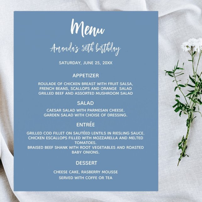 Menu-Programm staubblauer Geburtstagsparty (Von Creator hochgeladen)