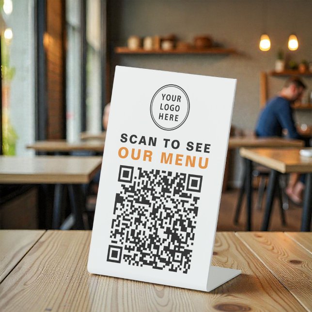 Menü QR Code Restaurant Café Logo Sockelschild (Menu QR Code Restaurant Cafe Logo Pedestal Sign)