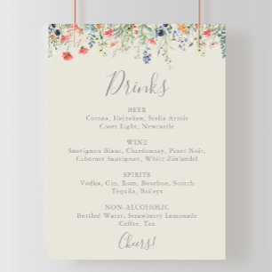 Menü "Radiant Multicolor Wildblume Wedding Drinks" Poster
