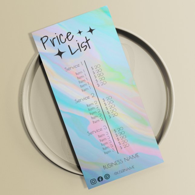 Menü "Rainbow Holographic (Esthetician Price List Menu Rainbow Holographic)