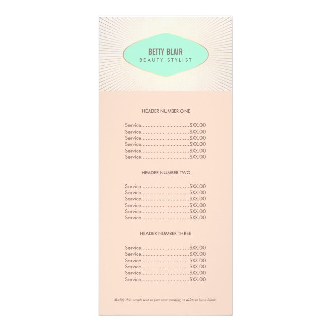 Menü "Retro Turquoise and Peach Price List" (Vorne)