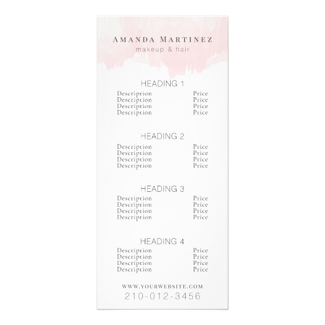 Menü "Rosa Watercolor Salon Price List" (Vorne)