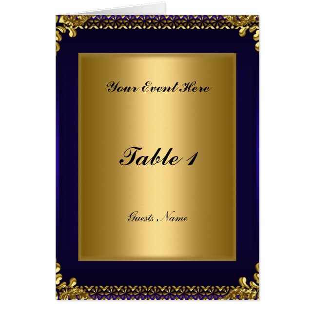 Menü "Royal Blue Gold Table Placement Card" (Vorne)