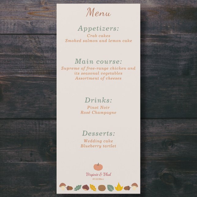 Menü "Rustikal & Hochzeit im Herbst" Menükarte (Fall Wedding Menu - Front)