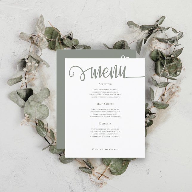 Menü "Sage Green Personalisiert Wedding" (Sage Green Personalized Wedding Menus from Ricaso. Add your own text to these delightful menu cards)