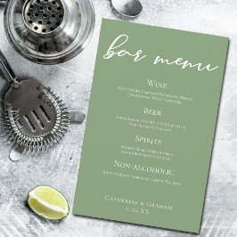 Menü "Sage Green Wedding Bar" mit weißer Typografi