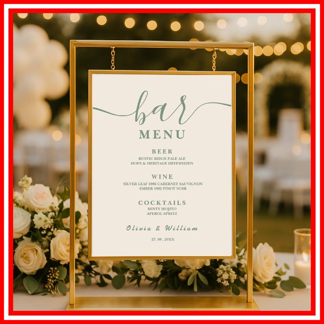 Menü "Sage Green Wedding Bar" Poster (Von Creator hochgeladen)