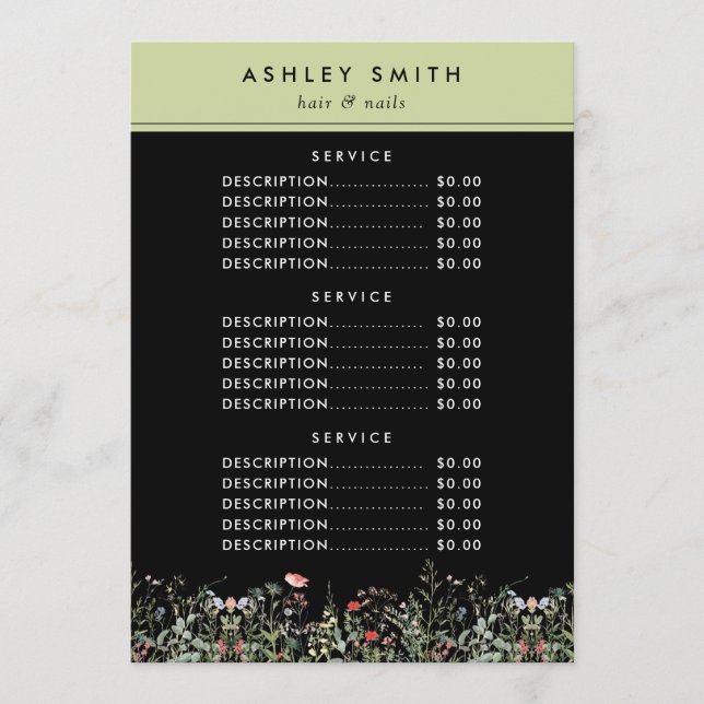 Menü "Schwarze Wildblume" Menükarte (Vorderseite)