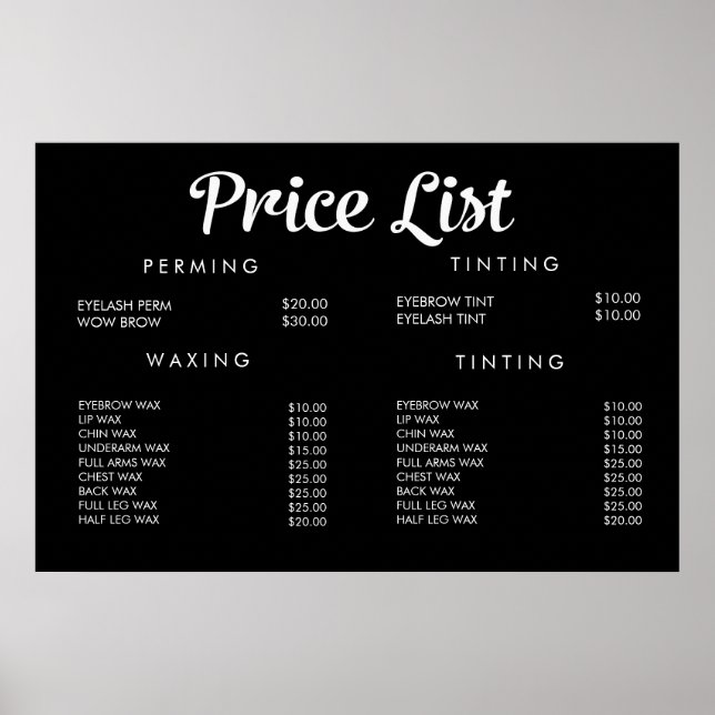 Menü "Service Price" des benutzerdefinierten gedru Poster (Vorne)