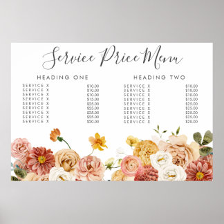 Menü "Service Price" für den Herbst "Custom Printe Poster