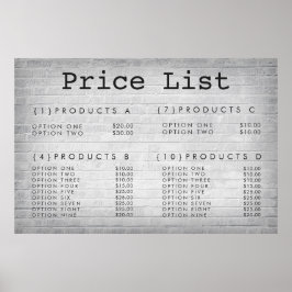 Menü "Service Price" von Brick Wall nach Maß Poster