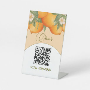 Menü Services QR Code Orange Floral Citrus Sockelschild