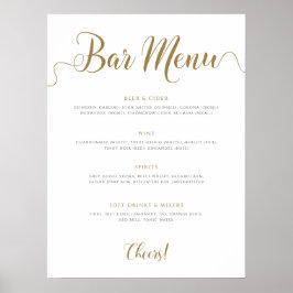 Menü "Sign Gold Drinks" für Hochzeiten Bar Poster