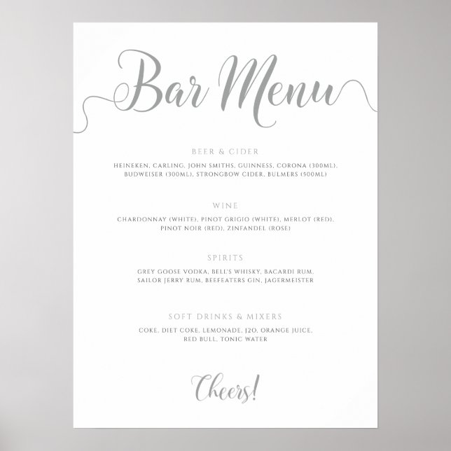 Menü "Silver Bar Menu Wedding Drinks" Poster (Vorne)