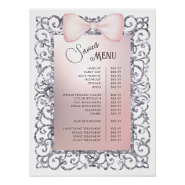 Menü "Silver Glitzer Frame Pink Bow Services" Poster