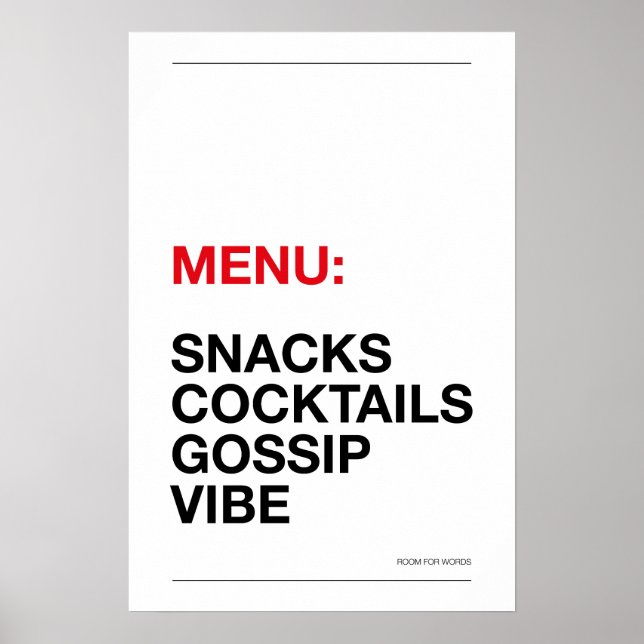 MENÜ: SNACKS – Lustiges Küchenposter Poster (Vorne)
