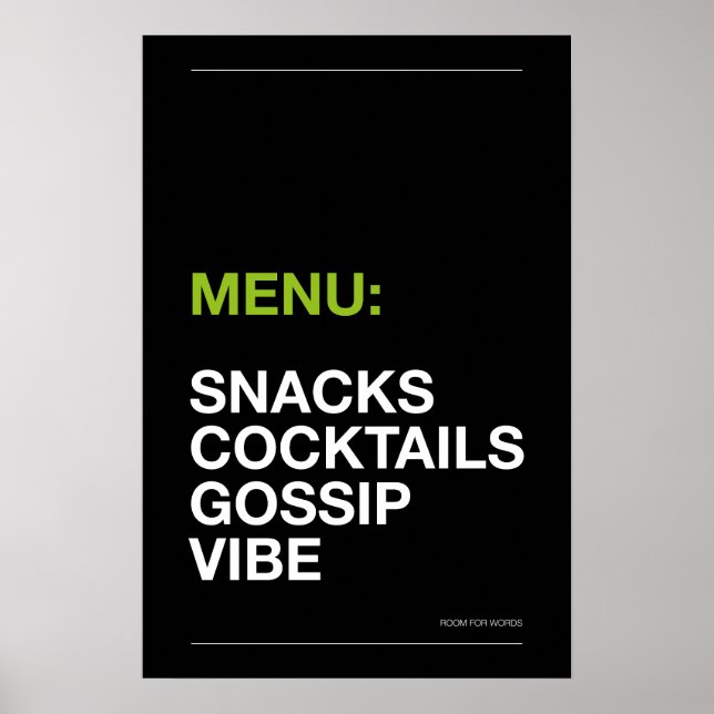 MENÜ: SNACKS – Lustiges Küchenposter Poster (Vorne)