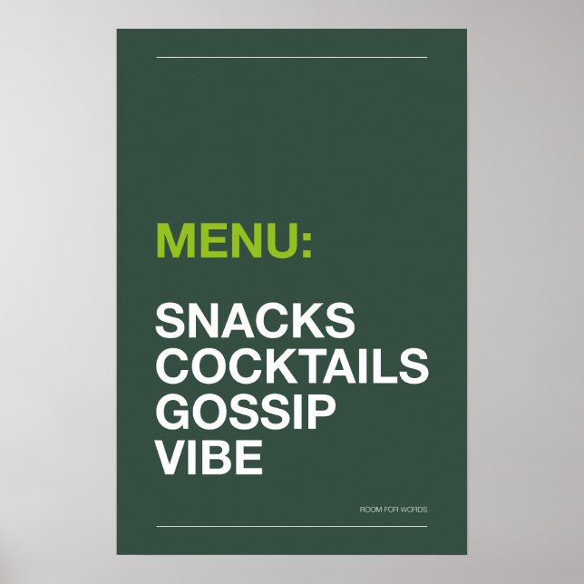 MENÜ: SNACKS – Lustiges Küchenposter Poster (Vorne)