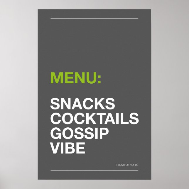 MENÜ: SNACKS – Lustiges Küchenposter Poster (Vorne)