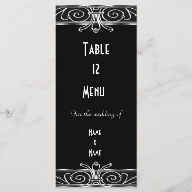 Menü Table Card Elegantes Schwarzes Silber Menükarte (Vorderseite)