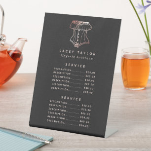 Menü "Vintag Corset Logo Lingerie Service Price" Sockelschild