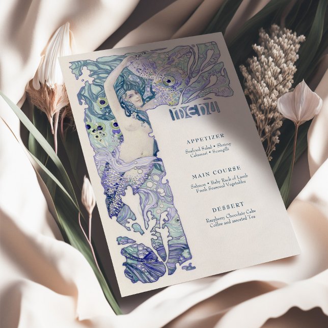 Menü Vintage Meerjungfrau Art Nouveau Einladung (Von Creator hochgeladen)