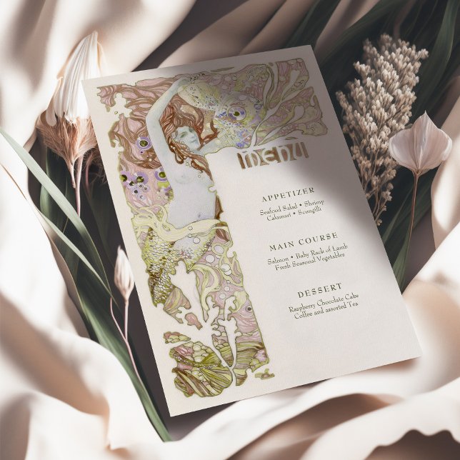 Menü Vintage Meerjungfrau Art Nouveau Einladung (Von Creator hochgeladen)