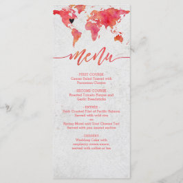 Menü "Watercolor World Map Hochzeit in Urlaubsort" Menükarte