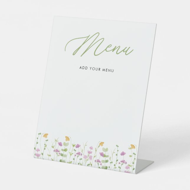 Menü "Watercolor Yellow Pink Wildblume" Sockelschild (Vorderseite)