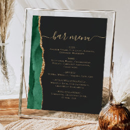 Menü "Wedding Bar" Emerald Green Gold Agate Dark Poster