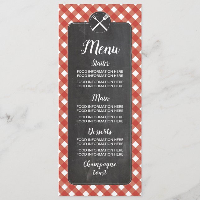 Menu Wedding Cards Red Gingham Chalk GRILLEN Menükarte (Vorderseite)