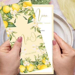 Menü "Wedding Lemon Citrus Summer Monogram Menu" Menükarte