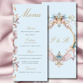 Menü "Wedding Regency Era Monogram Blue Menu" Menükarte