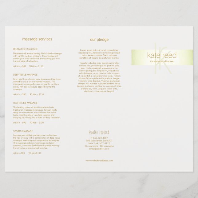 Menü "Wellness-Center Service Price" Trifold Lime  (Vorderseite)