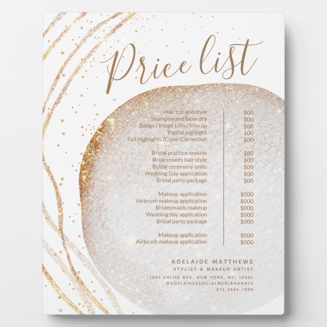 Menü "White Gold Glitzer Stylist Salon Price List" Fotoplatte (Vorderseite)