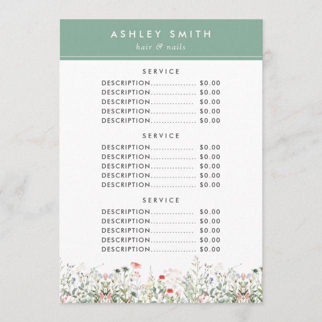 Menü "Wildblume" Menükarte (Vorderseite)