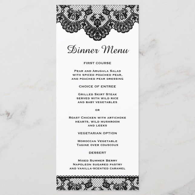 Menü zum Abendessen in Schwarz und Weiß Menükarte (Vorderseite)
